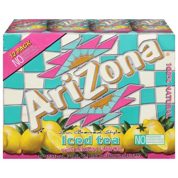 AriZona Sun Brewed Style Iced Tea with Lemon Flavor, Cans 11.5 fl oz • 12 x 11.5 fl oz - Green Basket Marco Island