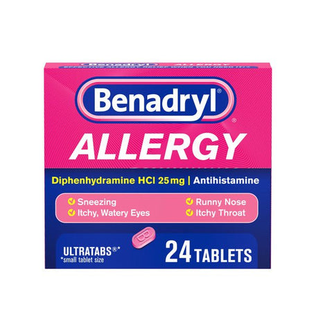 Benadryl Ultratabs Antihistamine Allergy Relief Medicine, 25 mg 24 ct - Green Basket Marco Island