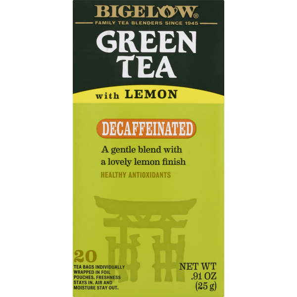 Bigelow Green Tea, with Lemon, Decaffeinated, Bags 20 ct - Green Basket Marco Island