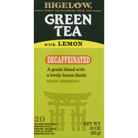 Bigelow Green Tea, with Lemon, Decaffeinated, Bags 20 ct - Green Basket Marco Island