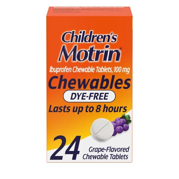 Children's Motrin Dye - Free Ibuprofen Chewable Tablets, Grape 24 ct - Green Basket Marco Island