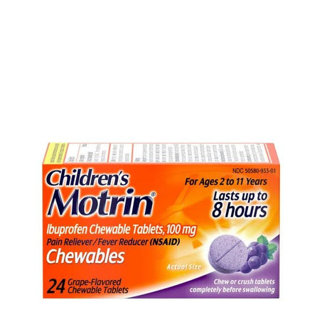 Children's Motrin Ibuprofen Chewable Tablets, 100 Mg, Grape 24 ct - Green Basket Marco Island