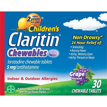 Claritin Antihistamine, Children's, Non - Drowsy, Grape Flavored, Chewables 30 ct - Green Basket Marco Island