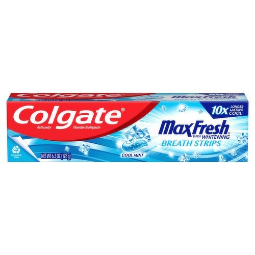 Colgate MaxFresh with Whitening Breath Strips Cool Mint Toothpaste, 6.3 oz - Green Basket Marco Island