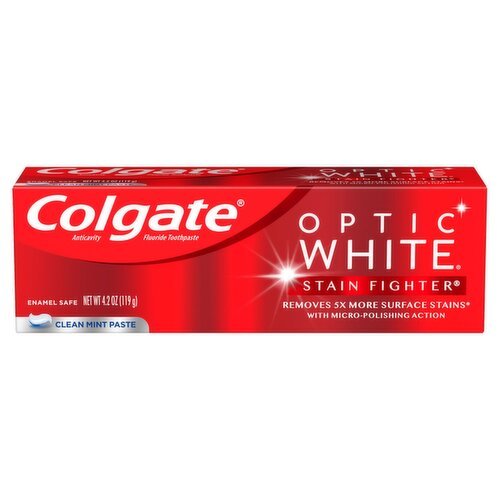 Colgate Optic White Stain Fighter Clean Mint Paste Whitening Toothpaste 4.2 oz - Green Basket Marco Island