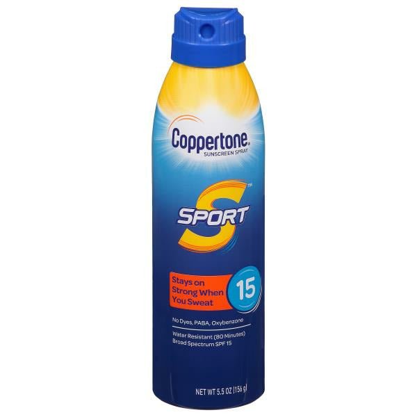 Coppertone Water Resistant Sunscreen Spray, Broad Spectrum SPF 15 5.5 oz - Green Basket Marco Island