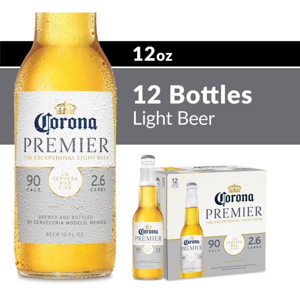Corona Premier Mexican Lager Import Lower Calorie* Light Beer Bottles - Green Basket Marco Island