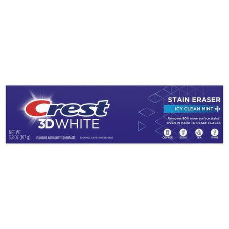Crest 3D White Stain Eraser Icy Clean Mint Fluoride Anticavity Toothpaste, 3.8 oz - Green Basket Marco Island