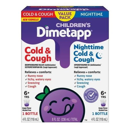 Dimetapp Cold & Cough, Nighttime Cold & Congestion Medicine, Grape Flavor, Alcohol - Free 8 fl oz - Green Basket Marco Island