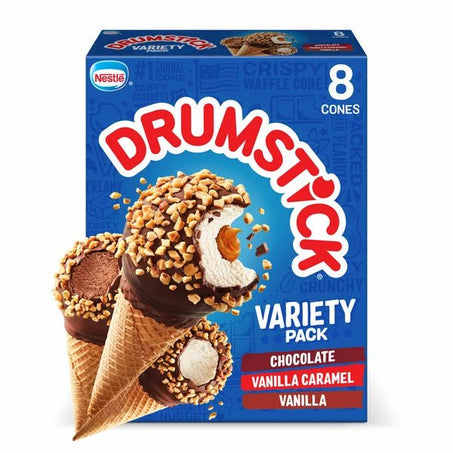 Drumstick Chocolate, Vanilla, Vanilla Caramel Cones Variety Pack 8 ct - Green Basket Marco Island