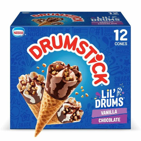 Drumstick Lil' Drums Vanilla and Chocolate with Chocolatey Swirls Sundae Cones 12 ct - Green Basket Marco Island