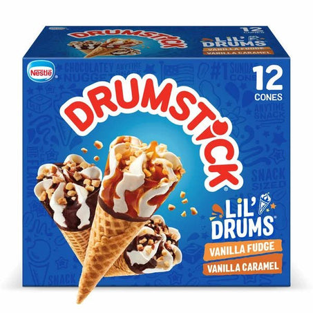 Drumstick Lil' Drums Vanilla Fudge Swirl and Vanilla Caramel Swirl Sundae Cones 12 ct - Green Basket Marco Island