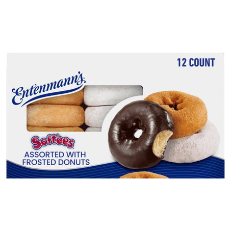 Entenmann's Soft'ees, 12 count, Plain, Powdered Sugar, Chocolate Frosted Donuts - Green Basket Marco Island