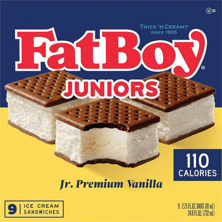 FatBoy Ice Cream Sandwiches, Jr. Premium Vanilla, Juniors - Green Basket Marco Island