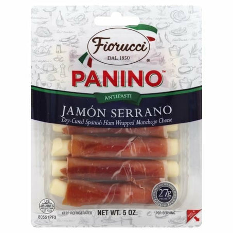 Fiorucci Jamón Serrano Wrapped Manchego Cheese Panino, Easy to Open Packets, Resealable Package - Green Basket Marco Island