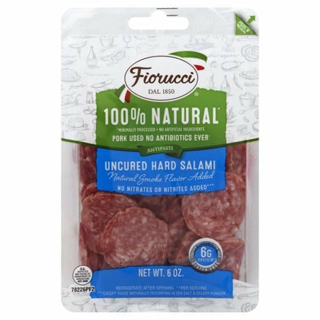 Fiorucci Pre - Sliced 100% Natural Hard Salami, Ideal for Charcuterie, Resealable Package - Green Basket Marco Island