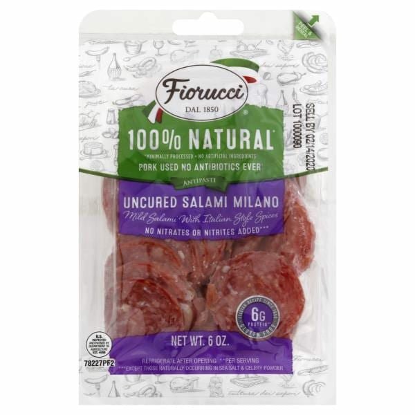Fiorucci Pre - Sliced 100% Natural Milano Salami Charcuterie Pack, Resealable Package - Green Basket Marco Island