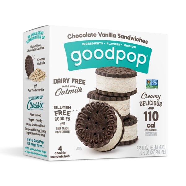 GoodPop Chocolate Vanilla Sandwiches, Dairy - Free Oat Milk Dessert 4 ct - Green Basket Marco Island