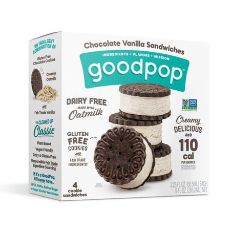 GoodPop Chocolate Vanilla Sandwiches, Dairy - Free Oat Milk Dessert 4 ct - Green Basket Marco Island