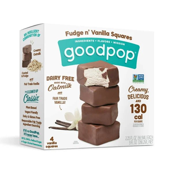 GoodPop Fudge n' Vanilla Squares, Dairy - Free Oat Milk Frozen Dessert Bars 4 ct - Green Basket Marco Island