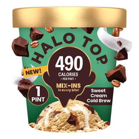Halo Top Sweet Cream Cold Brew Coffee Lower Calorie Light Ice Cream Pint, 16 fl oz - Green Basket Marco Island