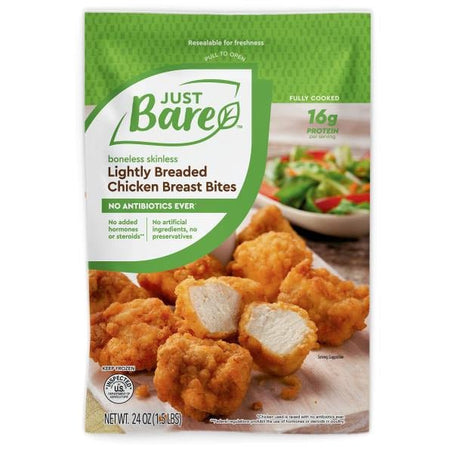 Just Bare Breast Bites, Lightly Breaded, Chicken 24 oz - Green Basket Marco Island