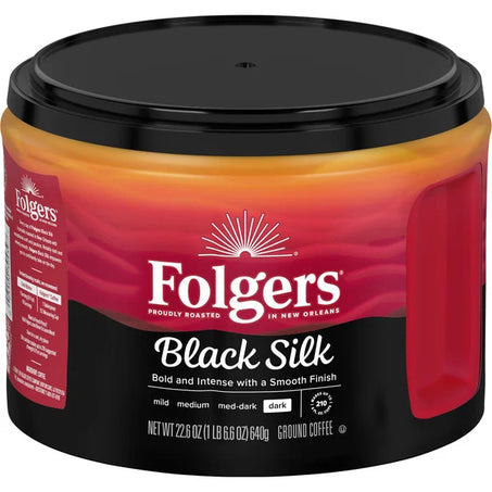 Folgers Black Silk Ground Coffee, Dark Roast, 22.6 Oz. Canister