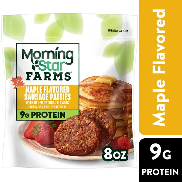 Morning Star Farms Veggie Breakfast Plant Based Sausage Patties Maple Flavored, Vegan Meat, 8 oz, 6 Count