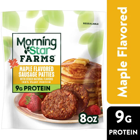 Morning Star Farms Veggie Breakfast Plant Based Sausage Patties Maple Flavored, Vegan Meat, 8 oz, 6 Count