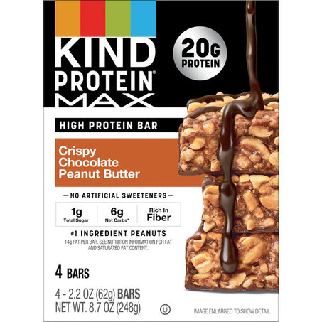 KIND Gluten Free, Protein MAX, Crispy Chocolate Peanut Butter Protein Bars, 4 Ct