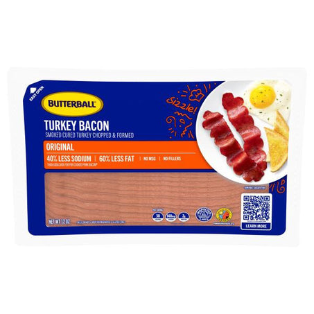 Butterball Bacon, Turkey, Smoked Cured Dark & White 12 oz