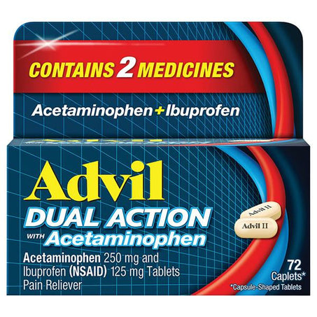 Advil Dual Action With Acetaminophen Acetaminophen 250 Mg And Ibuprofen (nsaid) 125 Mg Tablets Pain Reliever Caplets 90 each