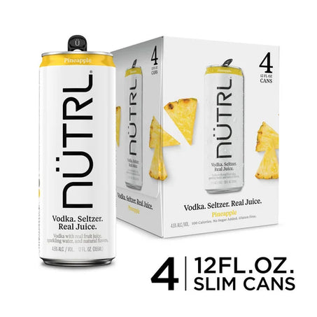NUTRL Pineapple Vodka Seltzer 4 Pack 12 fl oz Cans