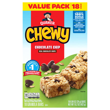 Quaker Chewy Granola Bars, Chocolate Chip - 18 Pack