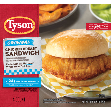 Tyson Frozen Original Chicken Breast Sandwich 4 ct