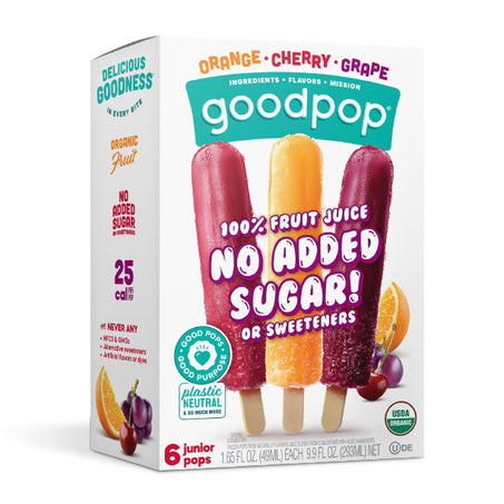 GoodPop Orange Cherry Grape Ice Pops, Organic, No Added Sugar Fruit Bars