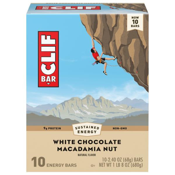 CLIF BAR White Chocolate Macadamia Nut Flavor Energy Bars, Plant Based Protein Bars 10 Bars