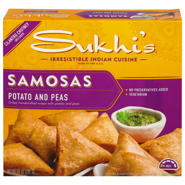 Sukhi's Potato & Pea Vegetarian Samosa Appetizer w/ Cilantro Chutney 10 oz