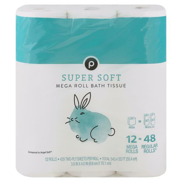 Publix Bath Tissue, Super Soft, Mega Roll, Two-Ply 12 ct