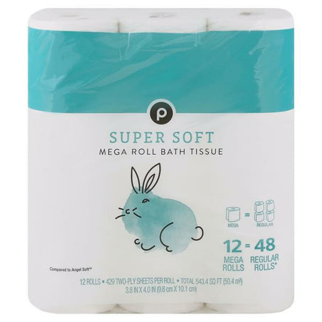Publix Bath Tissue, Super Soft, Mega Roll, Two-Ply 12 ct
