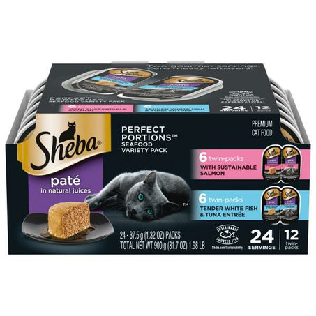 SHEBA PERFECT PORTIONS Wet Cat Food Pate Variety Pack, Twin-Pack Trays, 24 count