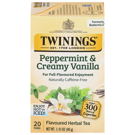 Twinings Herbal Tea, Caffeine-Free, Peppermint & Creamy Vanilla, Tea Bags 20 ct