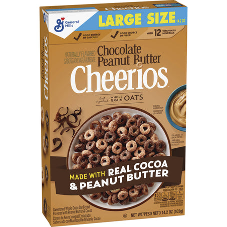 Cheerios Chocolate Peanut Butter Breakfast Cereal, Large Size 14.2 oz