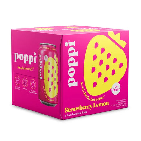 Poppi Prebiotic Soda, Strawberry Lemon 4 x 12 fl oz