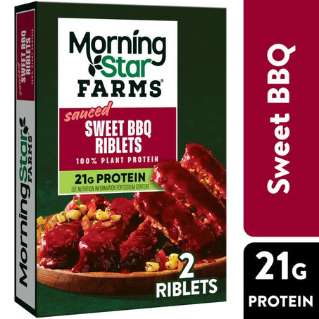 Morning Star Farms Vegan Sauced Riblets Sweet BBQ, Vegan Meat, 10 oz, 2 Count