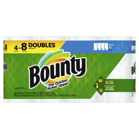 Bounty Select-A-Size Paper Towels, White, 4 Double Rolls = 8 Regular Rolls, 4 ct