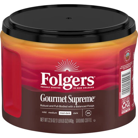 Folgers Gourmet Supreme Ground Coffee, Medium-Dark Roast, 22.6 Oz. Canister