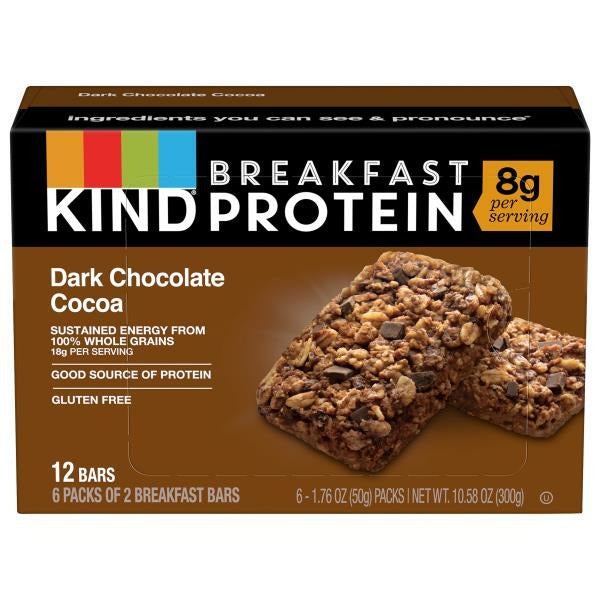 KIND Breakfast Gluten Free Dark Chocolate Cocoa Protein Snack Bars, 12 Count