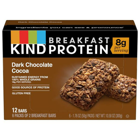 KIND Breakfast Gluten Free Dark Chocolate Cocoa Protein Snack Bars, 12 Count