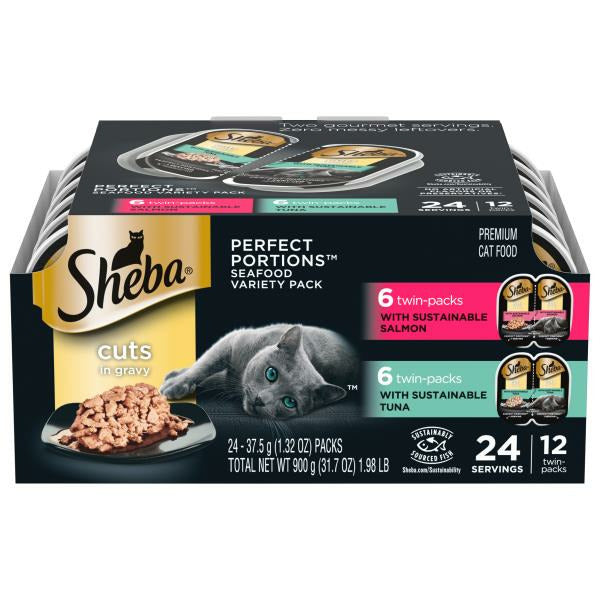 SHEBA PERFECT PORTIONS Wet Cat Food Cuts in Gravy Variety Pack, Twin-Pack Trays, 24 count